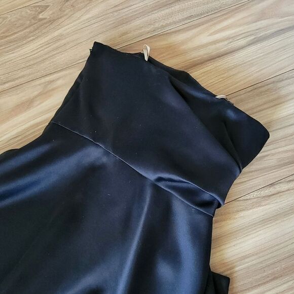 Haltston Heritage Satin Strapless Bow Front Cascading Cocktail Dress in Black - Picture 15 of 16